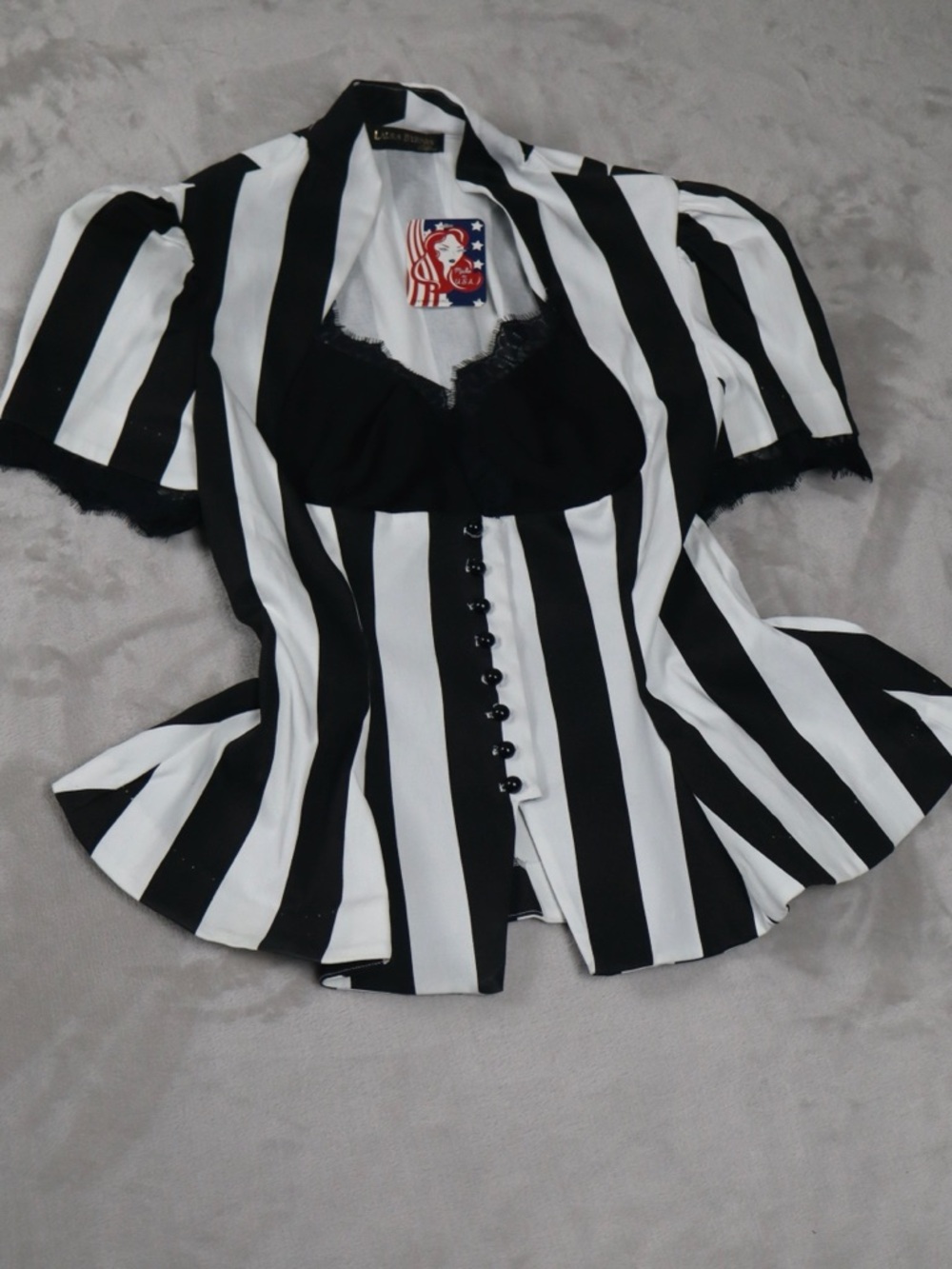 Black & White Striped Women’s Button-Front Blouse - Picture 2 of 13